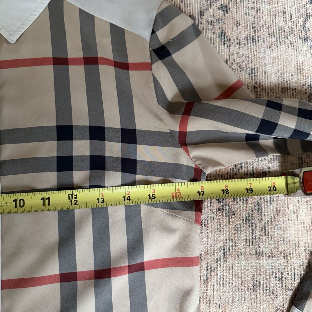 Burberry Brit Shirt Check Trim Women's Sz L Long Sleeve Cotton Career Designer - Picture 10 of 16